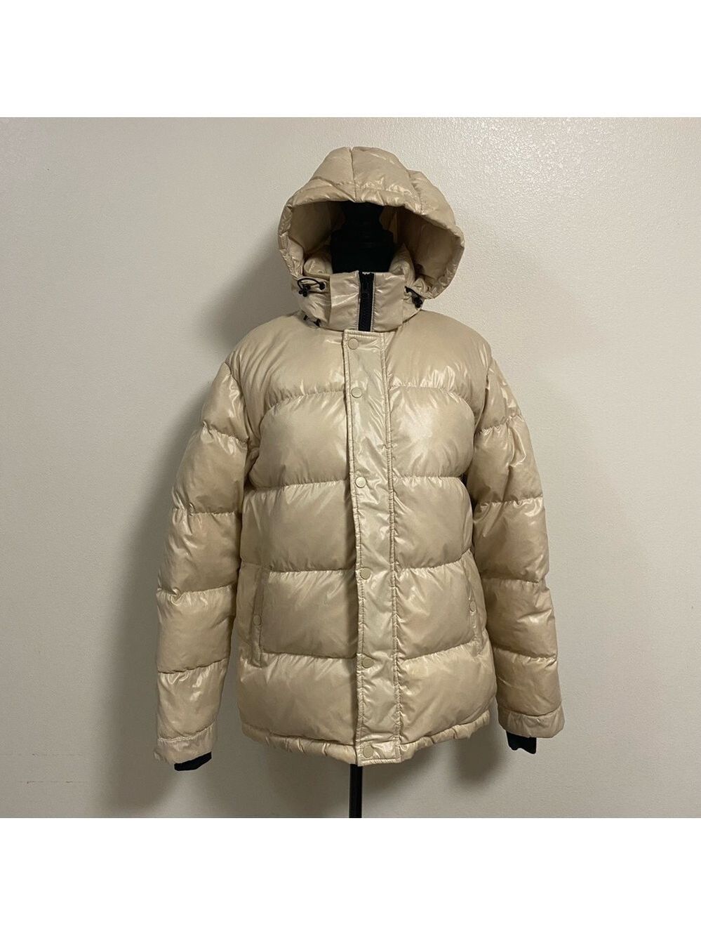 Aritzia TNA Jacket Women Size XS Almond Tan The Puffer Down Jacket Shiny finish